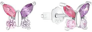 Amor Ohrstecker 925 Sterling Silber Mädchen Kinder Ohrschmuck, mit Zirkonia synth., 0,7 cm, Silber, Schmetterling, Kommt in Schmuck Geschenk Box, 2036528