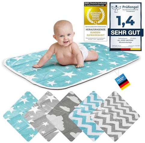 Wickelunterlage Baby Wickelauflage Baby Wickel-Decke Unterlage für Säuglinge und Kleinkinder; atmungsaktiv, waschbar, wiederverwendbar; 50 x 70 cm (Stern-Blau)