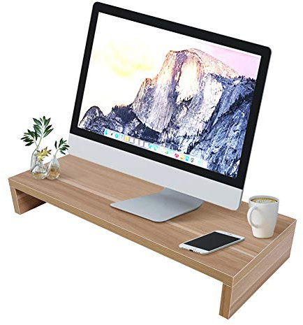 Computer Monitor Stand Desk Organiser, Screen Stand with Storage & Phone Riser, Ergonomic Desktop Organizer for PC Laptop Printer, Computer Monitor Screen Riser for Home Office (50x20x7cm, Burly Wood)