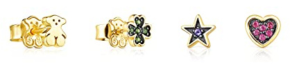TOUS Set Damen-Ohrringe mit 18-karätigem Gold auf Sterlingsilber und Edelsteinen, Kollektion Teddy Bear