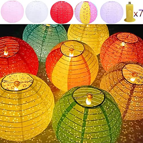 Qlisytpps Faroles de papel con luces LED, 10 colores, linterna china japonesa, estilo oriental, lámpara de papel tradicional asiática para dormitorio, decoración del hogar, boda, fiesta, 8 pulgadas (5
