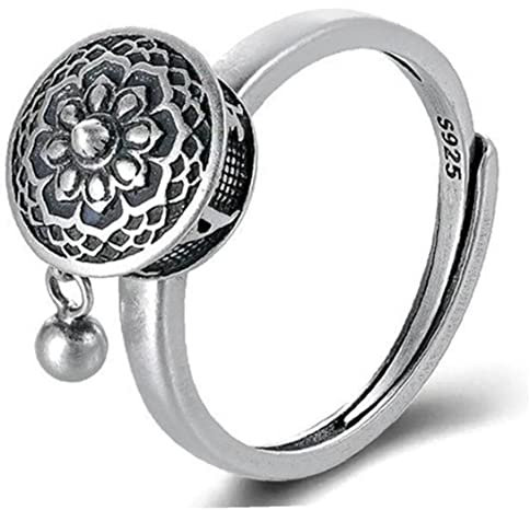 Haowul 925 Silber Rotierende Ringe Buddhist Tibetanische Gebetsrad Ring Viel Glück Verstellbarer Ring