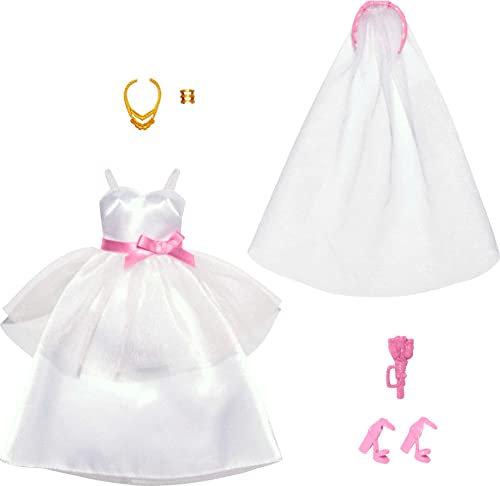 Barbie Abbigliamento, confezione da sposa per il giorno del matrimonio, 1 abito con accessori per un look completo