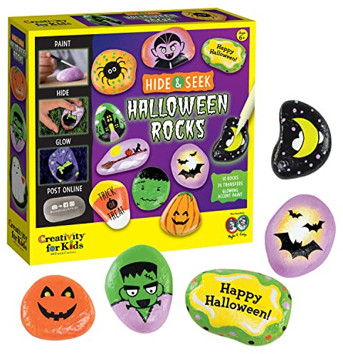 Creativity for Kids Hide and Seek Halloween Rock Painting Kit - Halloween Crafts for Kids Ages 6-8 for Kids, Kids Crafts