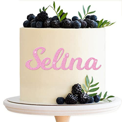 Personalised Cake Topper Happy Birthday Party Baby Shower Wedding Anniversary Cake Topper Custom Name Letters Cake Decoration Cake Charms Name Plate Multicoloured Glitter (Pink)