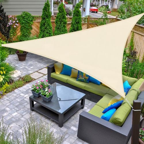 AXT SHADE Vela Ombreggiante Impermeabile Triangolare 3x3x3m Tenda a Vela Parasole e Protezione Raggi UV per Esterno Terrazza Giardino-Cachi Chiaro