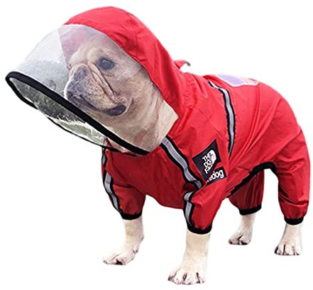 PETCUTE Wasserdichter Regenmantel mit Kapuze, wasserdichte Regenjacke mit Reflektierendem Streifen, Ultraleichte Regenkleidung für Kleine Mittelgroße Hunde