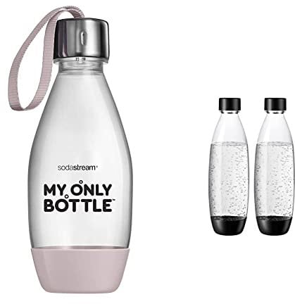 SodaStream My Only Bottle Pink - 0,5 Liter - Langlebige Flasche & DuoPack Fuse 2x 1L KST-Flasche - spülmaschinengeeignet (BPA frei) - Ersatzflaschen Wassersprudler mit PET-Flaschen, Schwarz