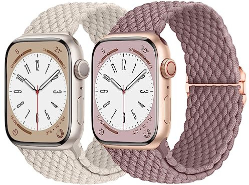 AidorMax 2 Pezzi Cinturino Compatible con Cinturino Apple Watch 38 mm 40 mm 41 mm, Cinturini Elastico Confortevole Regolabile in Lunghezza per Serie 9/8/7/6/5/4/3/SE (Galassia/Viola Fumo)