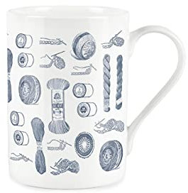 Purely Home Vintage Hobbies Range - Knitting Themed Mug - Fine Bone China Style White Mug Coffee/Tea Gift