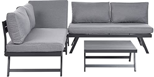 Beliani Conjunto de Sala de Estar esquinero 5 plazas de Metal Gris Oscuro Negro Coccorino