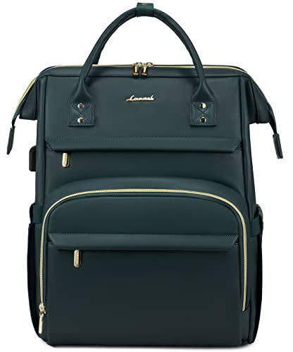 LOVEVOOK Rucksack Damen, Wasserdicht Laptoptasche Schulrucksack 15,6 Zoll mit Laptopfach, Groß Arbeitstasche Rucksäcke PU Leder mit USB Ladeanschluss, für Schule Arbeit Business