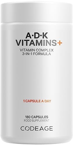 Codeage ADK Vitamin Supplement, Vitamin A, Vitamin D3 Cholecalciferol 2000 IU, Vitamin K2 (Menaquinone-7), 6-Month Supply A D K Vitamins - Support Bones, Teeth, Vision, Immune System - 180 Capsules