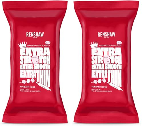 Renshaw Extra Stretch, Extra Smooth, Extra Thin, Marshmallow Flavoured Fondant Icing - White, 1 kg (Pack of 2)
