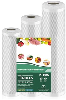 Rollos al vacío, 3 rollos, sin bisfenol A, rollo de lámina profesional para envasadora al vacío y envasadora al vacío de alimentos, apto para envasadoras al vacío y dispositivos de soldadura de