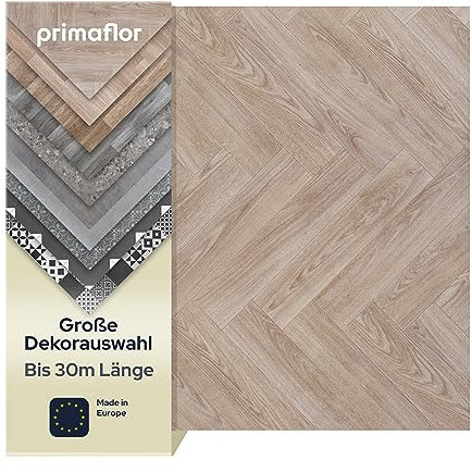 Primaflor PVC Bodenbelag Meterware TURVO - Eiche hell Fischgrätdekor, 2,00m x 4,00m, Vinyl-Boden in Holzoptik für Küche, Wohn- und Badezimmer, Hochwertige Auslegware, Anti-Rutsch Oberfläche