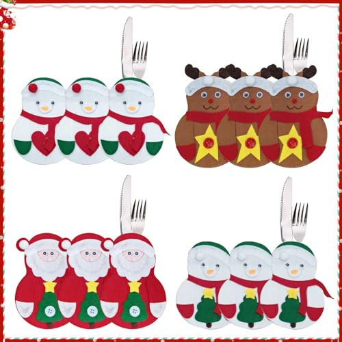 12 Piezas Bolsa Para Cubiertos Navidad,Porta Cubiertos Navideños Bolsas,Soporte De Cubiertos De Navidad,Cestas Para Cubiertos De Fieltro Navideño,Para Fiesta Mesa Cena Cocina Decoración.