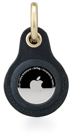 Habac Studio Airtag Keyring Genuine Leather with Brass Key Tags. Apple Airtag Holder for Luggage GPS Tracker Dog Airtag Case Key Organiser. Key ring GPS Tag (Navy)