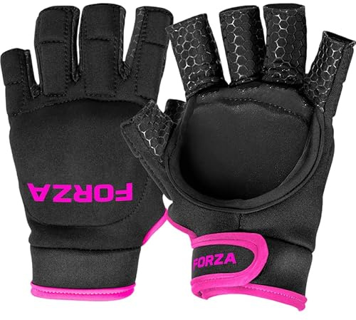 FORZA PU Hockey Gloves | Left Handed Field Hockey Gloves | Multiple Sizes (XS, Half Finger Glove - Pink)