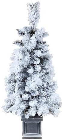 4ft Pre-lit Christmas Tree Artificial Xmas Tree with LED Lights & Retro Base X-mas Traditional Decoration for Home Doorway and Pathway 120cm White Frosty