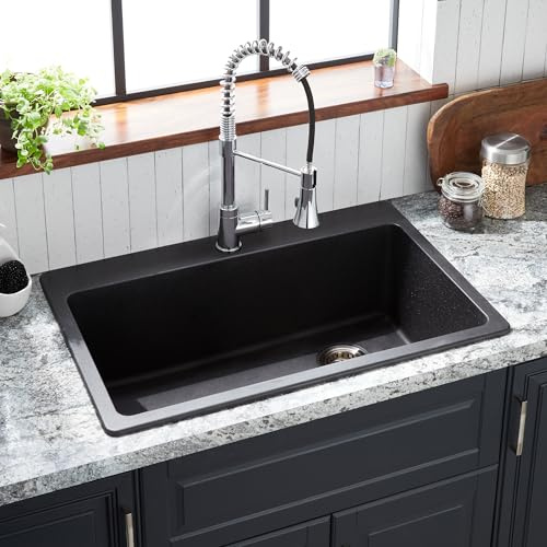 Signature Hardware 447659 Totten 33 Drop In or Undermount Single Basin Granite Composite Kitchen Sink