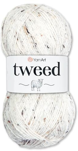 Frida's Wollhaus YarnArt 100 g Tweed Wintergarn Trachtengarn Wolle Stricken Häkeln 10 Farben (220 | Weiß)