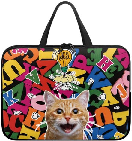 Surwin Sacoche pour Ordinateur Portable Porte-Documents Sacs Main, Sac D'ordinateur Portable pour 10-17” Ordinateur Portable 3D Motifs Ordinateur Portable Sacs (Chat Heureux,13)