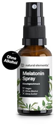 natural elements Melatonin Spray Kirsche – 0,5 mg Melatonin pro Tagesdosis – Zuckerfrei – mit Vitamin B1 und B6 – 30 ml, vegan, in Deutschland produziert
