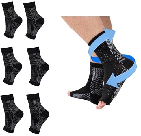 4 Paar Plantarfasziitis-Socken für Fuß-Kompressionsmanschette, Stützbandage, Neuropathie, Fersensporn-Entlastung, Nachtsocke für Schmerzen, verstauchte Knöchel, Achillessehnenentzündung 2XL,Schwarz