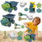 Sandspielzeug Set, Dinosaurier Sandspielzeug mit Muldenkipper, Gießkanne, Schaufel und Rechen, Netzbeutel, Tiersandformen, Sandburg für Sandkasten Camping Jungen Mädchen 3 4 5 6 7 8 Jahre (A & B)