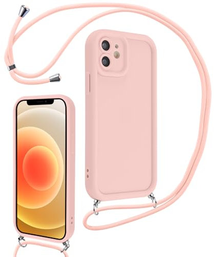 Coalbooliy Handyband für iPhone 11 Hülle 6,1 mit Band, Handyhülle Kameraschutz Weiches Silikon Necklace Stoßfeste Schutzhülle mit Kordel zum Umhängen Cover für Mädchen Frauen, Rosa