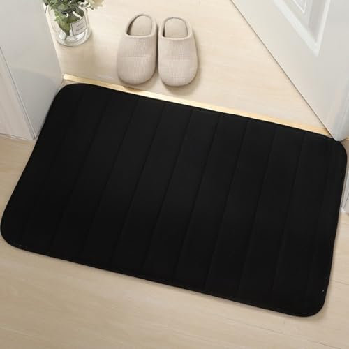 Reyox Memory Schaum Badematte, Badteppich Wasseraufnahme rutschfest für Badzimmer Schwarz 70x140cm