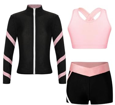 Aiihoo Sportdräkt för flickor, barn, joggingdräkt, sweatshirt, sport, leggings/shorts, sportbyxor, träningsoverall, tröja, yoga, fitness, träning, löpning, dans, Sa rosa, 146/152 cm