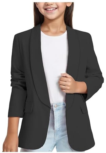 Manches Longues - Blazers- Fille à Manches Longues pour Filles Col ChâLe Veste De Costume Formelle Poche IntéRieure Ouverte sur Le Devant pour Enfants Tuniques De Fille pour (Black, 11-12 Years)