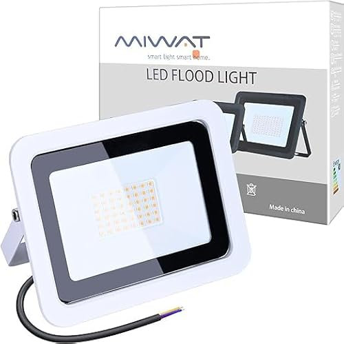 MIWATT LED Floodlight Super Brillante Blanco Frío, IP68 Impermeable para Iluminación Exterior, Adecuado para Jardín, Garaje, Balcón, Porche Iluminación de Seguridad Exterior. (Blanco Cálido, 50W)