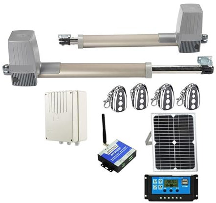 Automatic Sliding Gate Opener, Solar Powered Gate Opener Full Kit For Dual Arms Swing Gates 600KGS Con Solar Panel Controller Lamp Sensor Gsm Keypad Optional Easy to Fit, with Clear Instructions for D