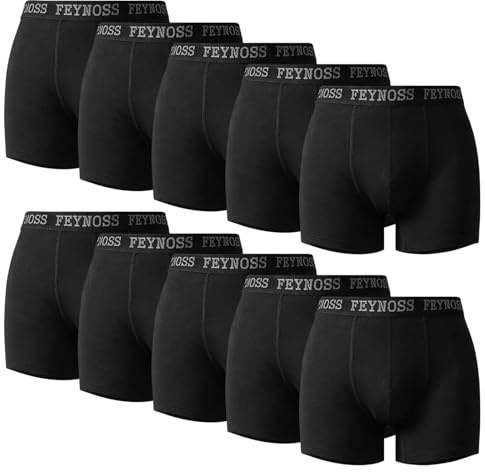 feynoss Boxershorts Herren 10er Pack aus Baumwolle, Unterhosen Männer | Unterwäsche ohne Etikett, atmungsaktiv mit elastischem Bund für Alltag & Sport