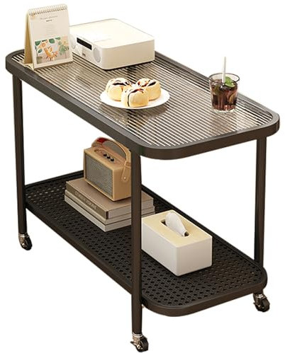 PQXQZ Table D'appoint Bout de Canapé avec roulettes Table d Appoint Salon avec Panneau en Verre Table Bout de Canapé Mobile pour Petit Espace Table Basse roulettes(Negro)