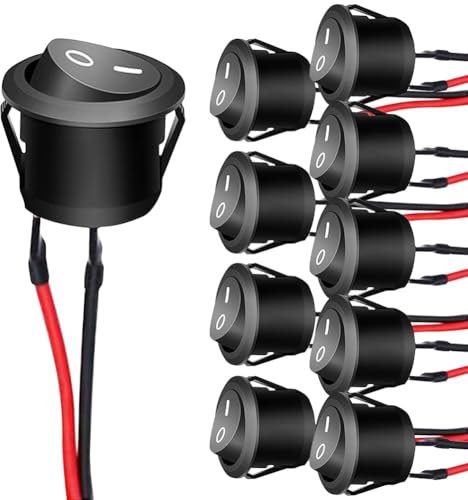 GEARLEADER 10Pcs Rocker Switch 2 Pins 2 Position ON/Off Pre-Wired AC 6A/250V 10A/125V SPST Car Boat Truck Motorcycle Round Black Rocker Switch Toggle