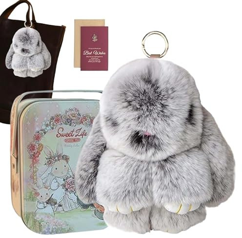 Bunny-lu-lu Porte-clés Avec Boîte Exquise, Bras En Pompon Doux Faits À La Main, Porte-clés En Forme De Lapin Mignon En Poils De Lapin Artificiels En Peluche Avec Pompon Pelucheux Pour Femme