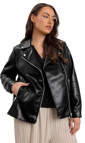 EVANS Curve Faux Leather Biker Jacket - Women's - Plus Size Curve Black