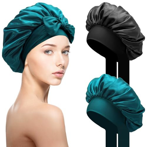 SOMLAW 2 Stück Seidenhaube zum Schlafen Schlafhaube Haare Schützen, Satin Haarhaube mit elastischem Band, Weiche Nachtmütze für Lockiges Haar, Sleep Cap Satin Bonnet für Damen