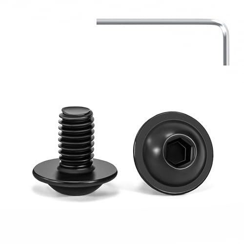 Tunejoy 20 Pezzi Viti a Testa Bombata con Flangia M6 x 10 mm Nero Vite a Testa Esagonale Bulloni in Acciaio Inox A2 V2A Viti a Brugola con Chiavi a Esagono Filettatura Completa