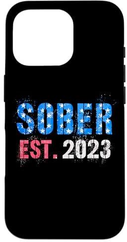 Hülle für iPhone 16 Pro Lustig seit SOBER EST 2023 1 Ein Jahr Erholung AA Support US
