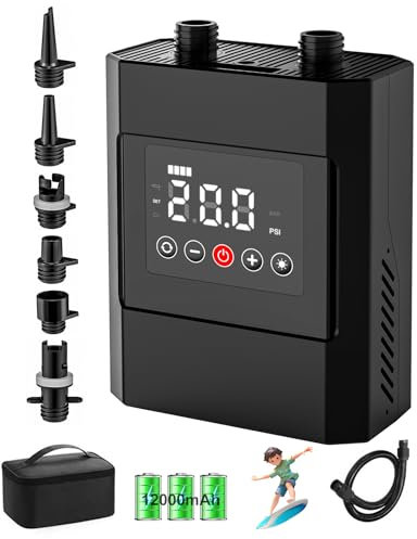 12000mAh SUP Pumpe Elektrisch mit Akku, 20 PSI Hochdruck Elektrische SUP Luftpumpe, 12 V DC Schnellladung, Auto-Off für Aufblasbare Stand Up Paddle Boards, Boote, Kajak, Kitesurf