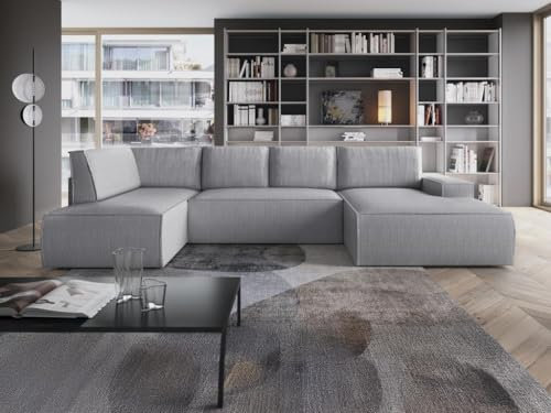 Vente-unique-Große Wohnlandschaft - Ecke rechts - Mit Schlaffunktion - Cord - Hellgrau - Amelia