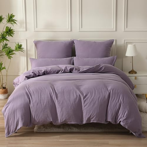 SOULFUL Housse de Couette 140x200 Gaze de Coton, Certifié Oeko-TEX, Violet Ensembles de Housse de Couette avec Fermeture Éclair, Parure de Lit Adulte 140x200 cm avec 1 Taie d'oreiller 65x65 cm