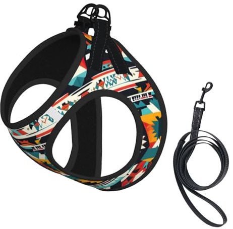 Hundegeschirr und Leine, Set mit Indianer-Muster, reflektierend, verstellbar, Welpenweste für kleine, mittelgroße und große Hunde, Katzen