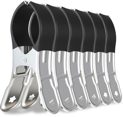 Set di 6 mollette per asciugamani giganti per sedie da spiaggia con copertura di protezione da spiaggia in metallo, pinze per biancheria da letto e vestiti spessi