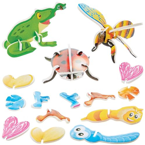 Baker Ross FN576 Mini 3D Bug Kits - Pack of 25, 3D Foam Stand Up Model Kits for Kids